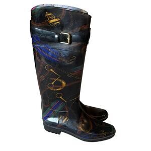 Lauren Ralph Lauren Rossalyn II Equestrian Rain Boots SZ 7 Preppy Knee High